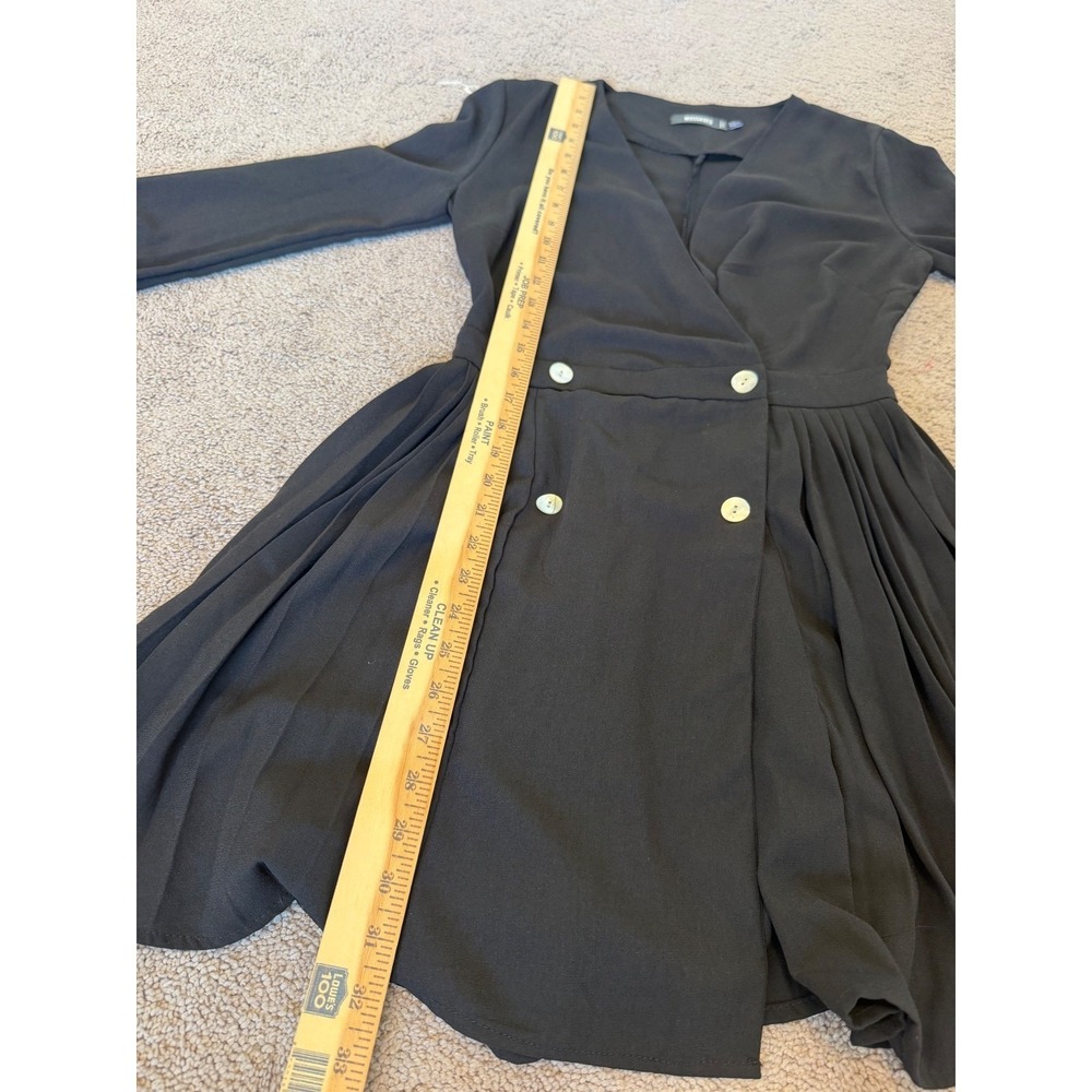 Missguided Black Double Breasted Pleated Mini Dress Long Sleeve V-Neck US 4 - Picture 9 of 12